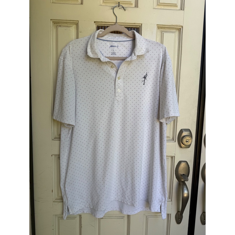 johnnie-O White Geometric Print Performance Stretch Golf Polo Shirt Size Large